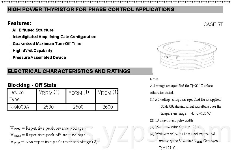 4000A 2500V KK4000 Thyristors Phase Control